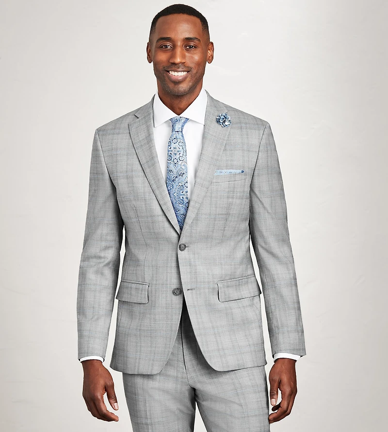 Veste de complet à carreaux gris, coupe moderne