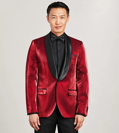 Veste de smoking rouge unie coupe moderne