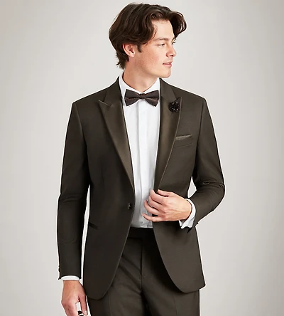 Veste de smoking marron foncé unie coupe slim