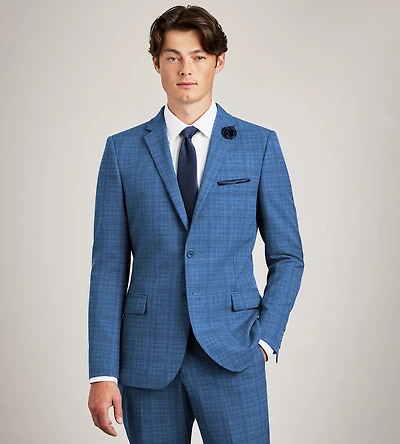 Veste de complet bleu à carreaux coupe ajustée