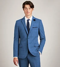 Veste de complet bleu à carreaux coupe ajustée