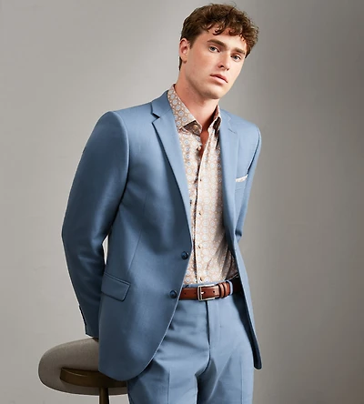 Slim Fit Steel Blue Solid Suit Jacket