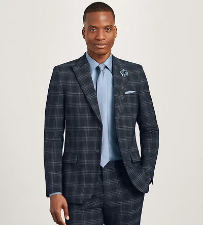 Veste de complet bleu marine à carreaux, coupe ajustée