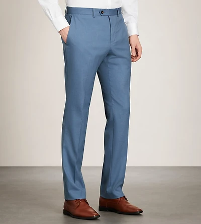 Slim Fit Steel Blue Solid Suit Pants