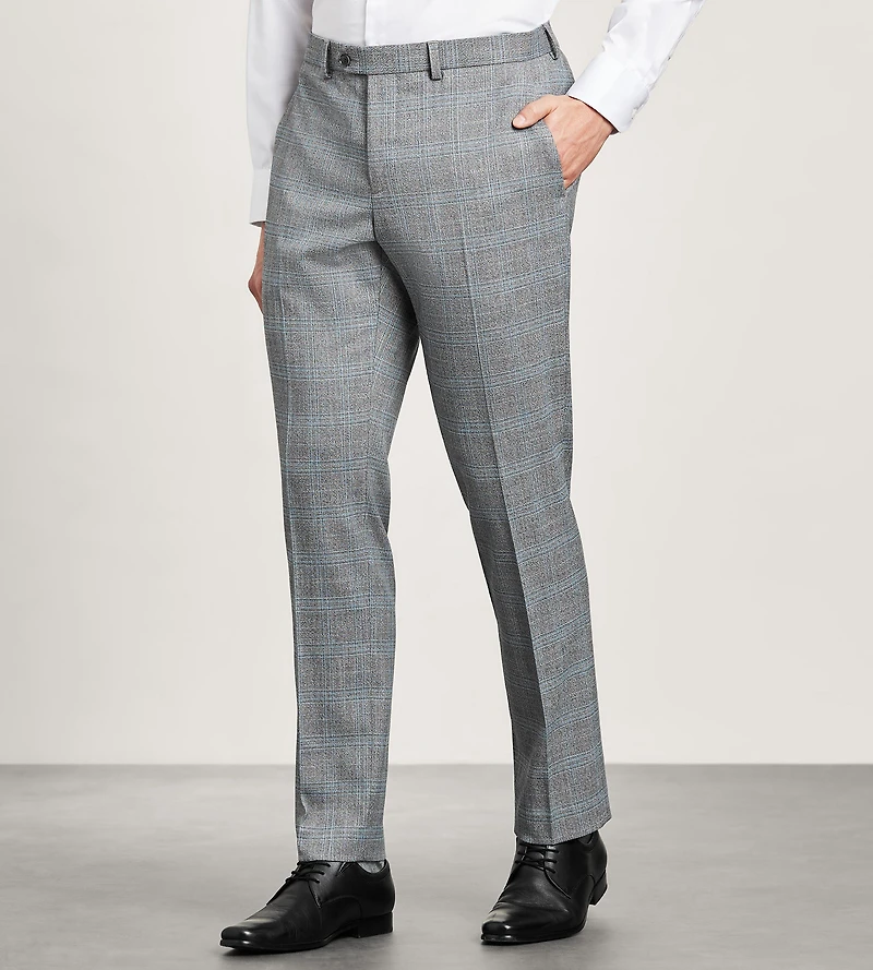Slim Fit Grey Plaid Suit Pants