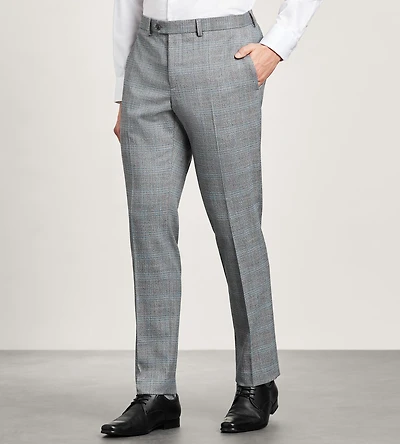 Pantalon de complet à carreaux gris, coupe moderne