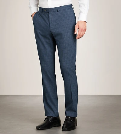 Pantalon de complet à carreaux bleus, coupe ajustée