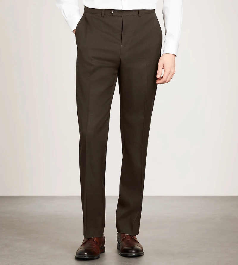 Pantalon de complet solide marron foncé, coupe moderne