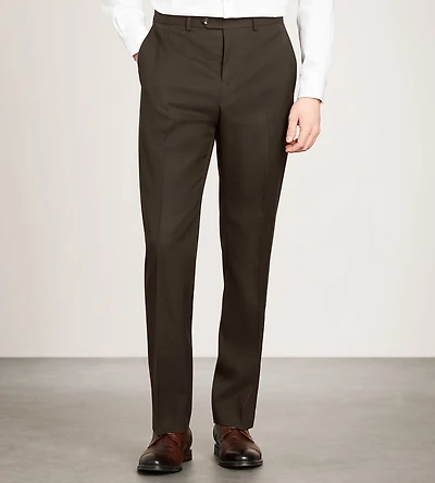 Pantalon de complet solide marron foncé, coupe moderne