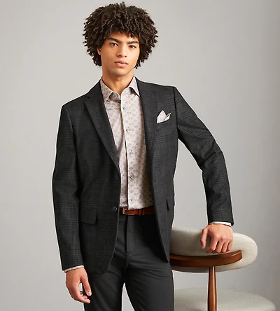 Modern Fit Knit Flocked Velvet Plaid Sport Jacket