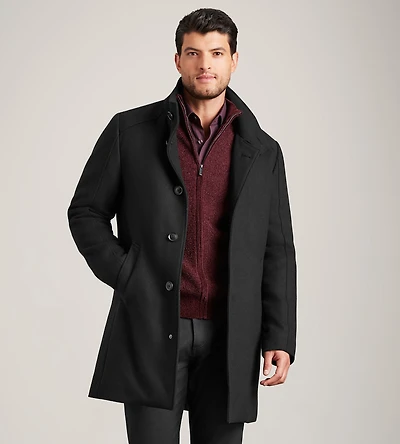 Manteau en laine coupe slim à col cheminée