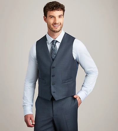 Modern Fit Dark Blue Neat Suit Vest