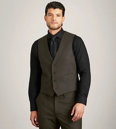 Modern Fit Brown Plaid Suit Vest