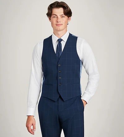 Gilet de complet à carreaux fenêtre bleu, uni