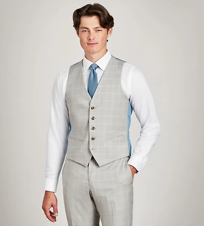 Gilet de complet à carreaux gris clair, uni