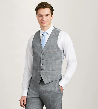 Gilet de complet gris à carreaux, uni