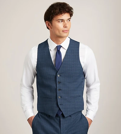 Gilet de complet bleu à carreaux, uni