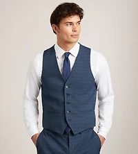 Gilet de complet bleu à carreaux, uni