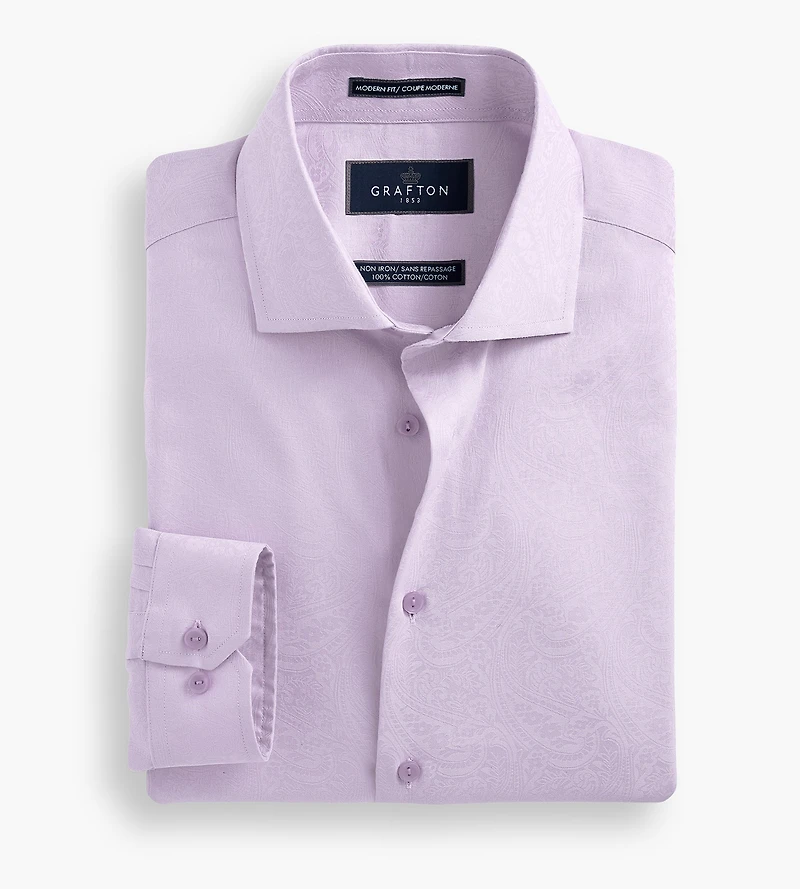 Chemise habillée ultra luxueuse à motif cachemire, coupe moderne