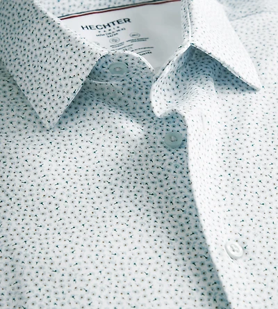 Chemise habillée en maille florale extensible à 360°, coupe ajustée, sans repassage, douce au toucher et l'effet slim.