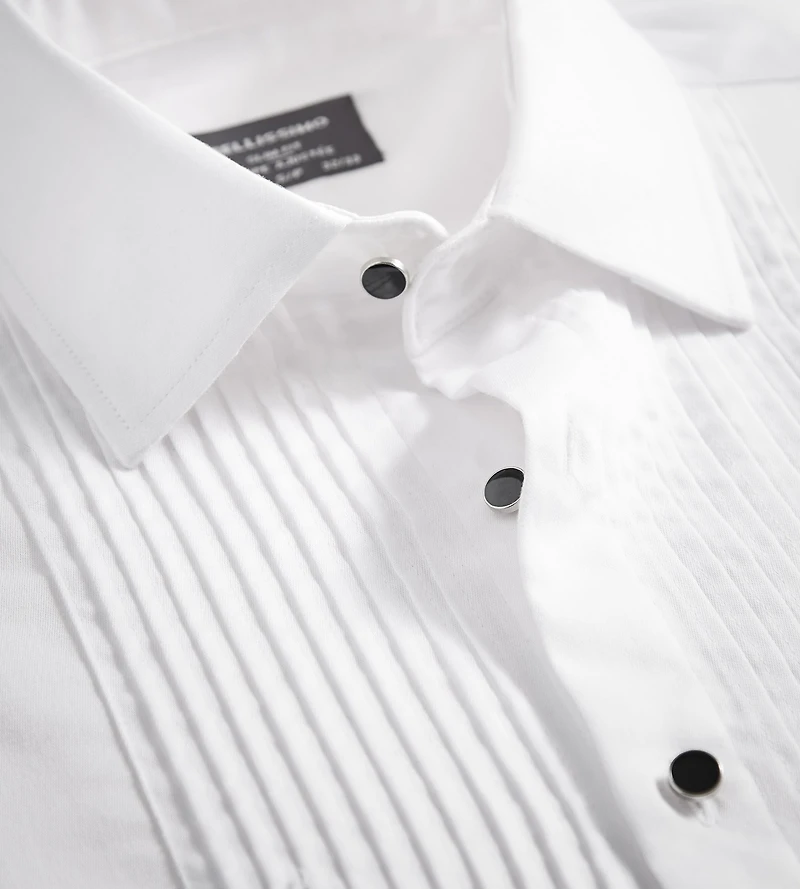 Chemise habillée en satin de smoking plissée sans repassage, coupe slim