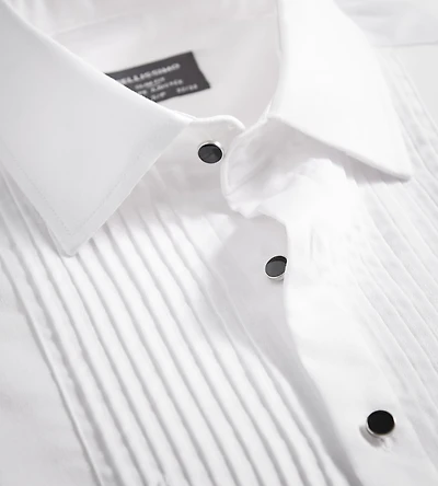 Chemise habillée en satin de smoking plissée sans repassage, coupe slim
