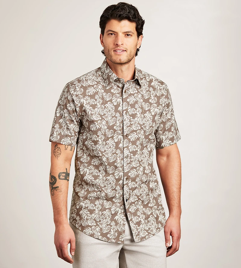 Short Sleeve Textured Linen Like Casual Shirt