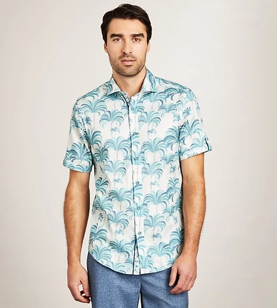 Short Sleeve Tropical Print Casual Shirt