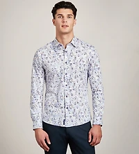 Chemise habillée à manches longues en maille beurre, motif eau de peinture, coupe décontractée