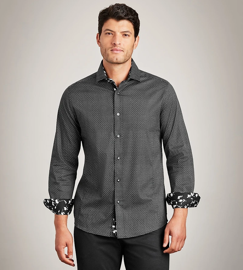 Modern Fit Long Sleeve Textured Stretch Casual Shirt