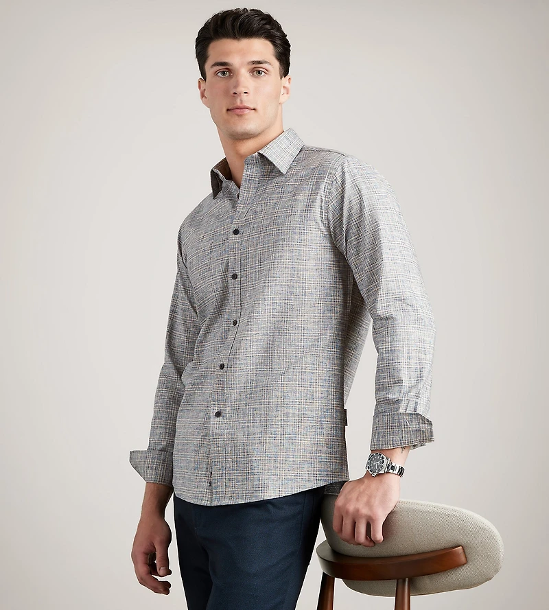Long Sleeve Stretch Plaid Casual Shirt