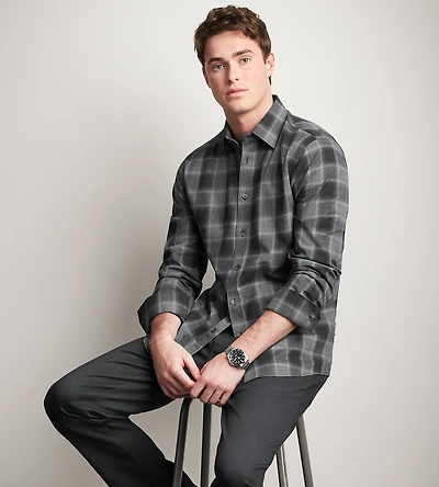 Chemise décontractée à carreaux extensible manches longues