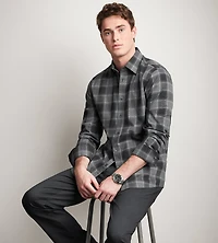 Chemise décontractée à carreaux extensible manches longues