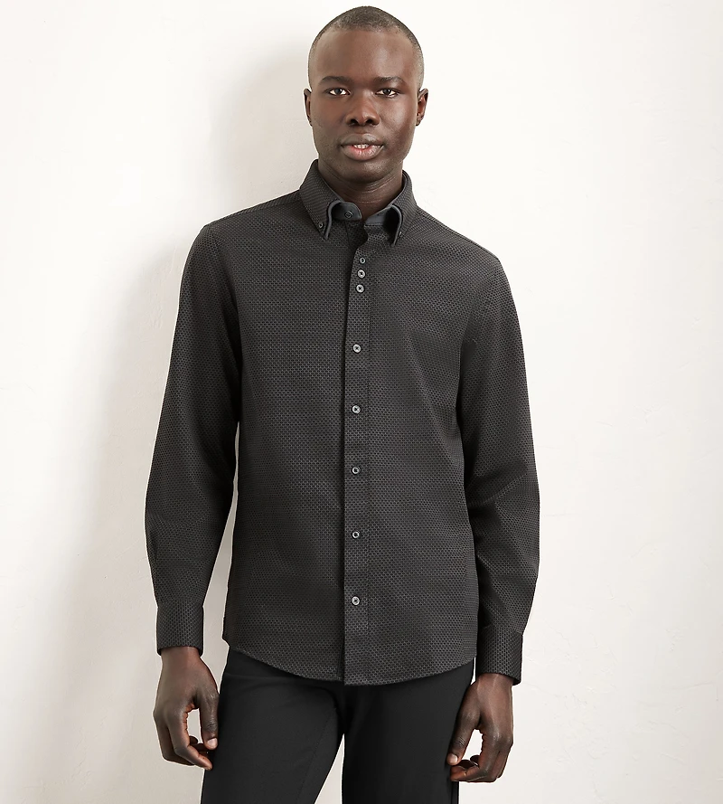 Chemise décontractée à manches longues et double col en jacquard extensible