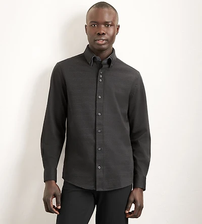Chemise décontractée à manches longues et double col en jacquard extensible