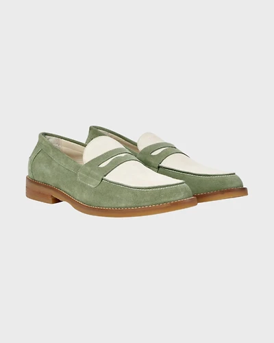 Wilde Sage + White Suede Penny Loafer