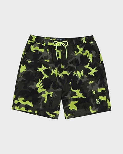 Men's Plano Camo Print Long Swim Trunk - Black
