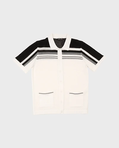 Foundation Crochet Button Up Shirt White/Black