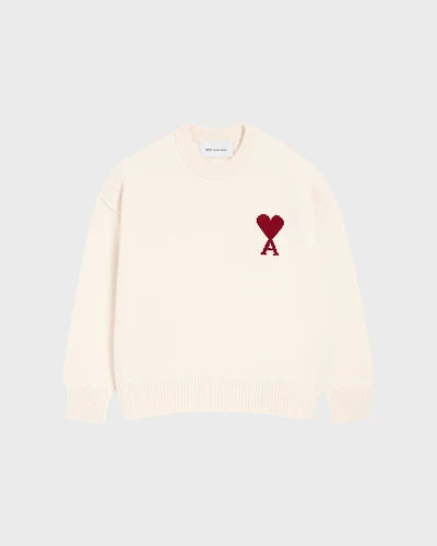 Natural Wool Crewneck Sweater with Contrasted Ami De Coeur