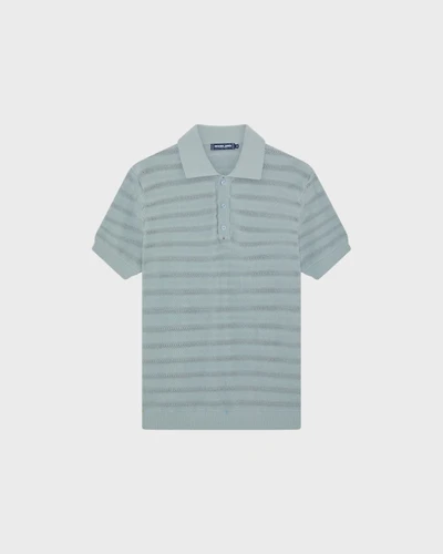 Vidal Cotton Jacquard Wave SS Buttoned Polo Coastal Blue