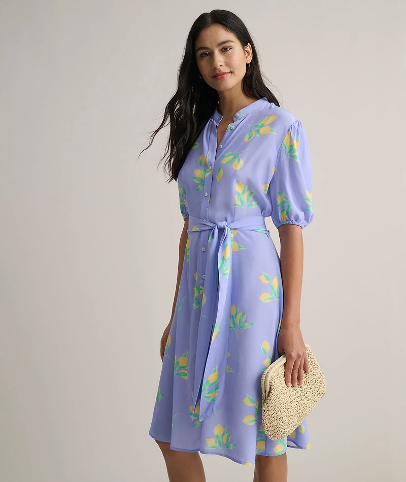 Short-Sleeve Lemon Print Midi Alix Dress