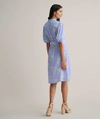 Short-Sleeve Lemon Print Midi Alix Dress