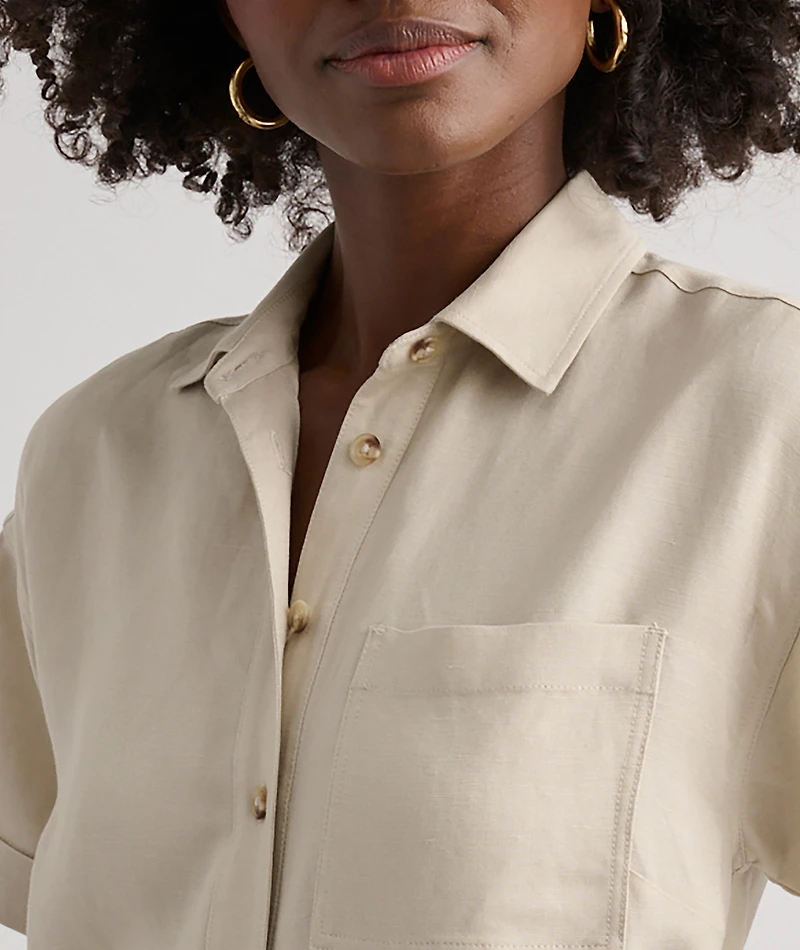 Linen Blend Short-Sleeve Betty Shirt Dress
