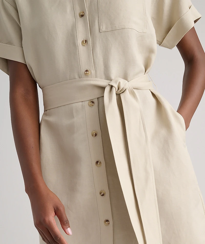 Linen Blend Short-Sleeve Betty Shirt Dress