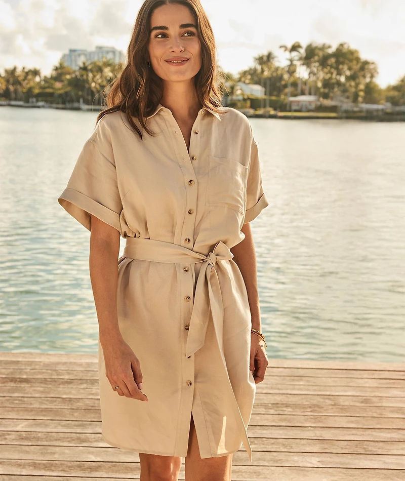 Linen Blend Short-Sleeve Betty Shirt Dress