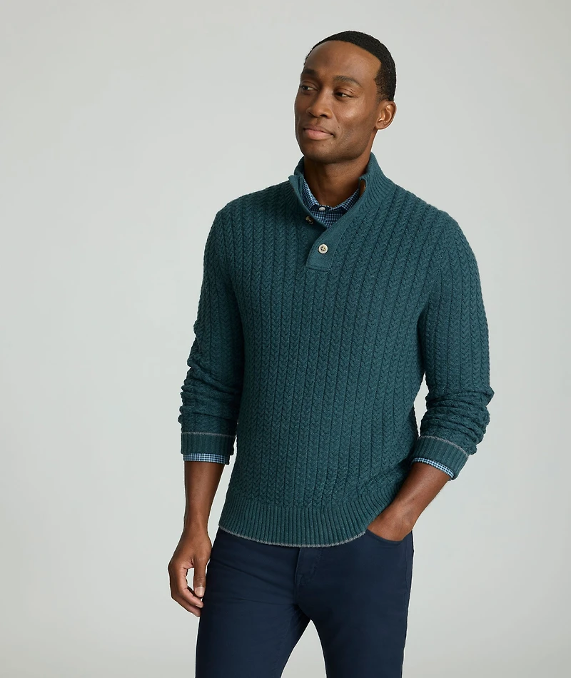 Cable-Knit Button Neck Sweater