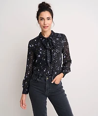 Star Print Tie-Neck Colette Shirt
