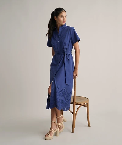 Stretch Cotton Eyelet Lillian Midi Shirt Dress