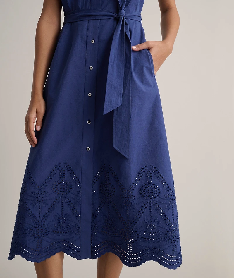 Stretch Cotton Eyelet Lillian Midi Shirt Dress
