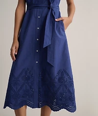 Stretch Cotton Eyelet Lillian Midi Shirt Dress